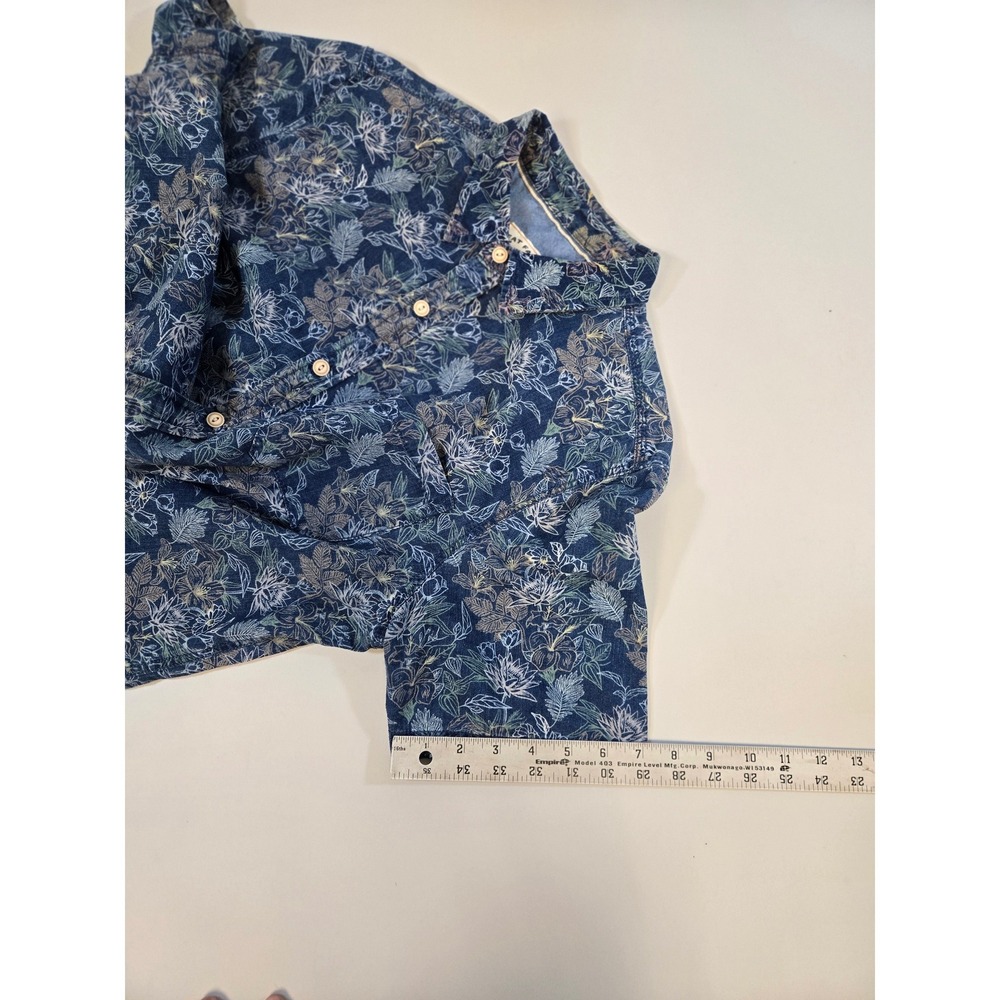 Fat Face Mens Large Blue Floral Botanical Cotton Short Sleeve Button Down Shirt - Picture 10 of 12